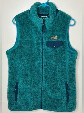 LL Bean Fleece Teddy Vest, Teal. Full Zip Women’s Large.